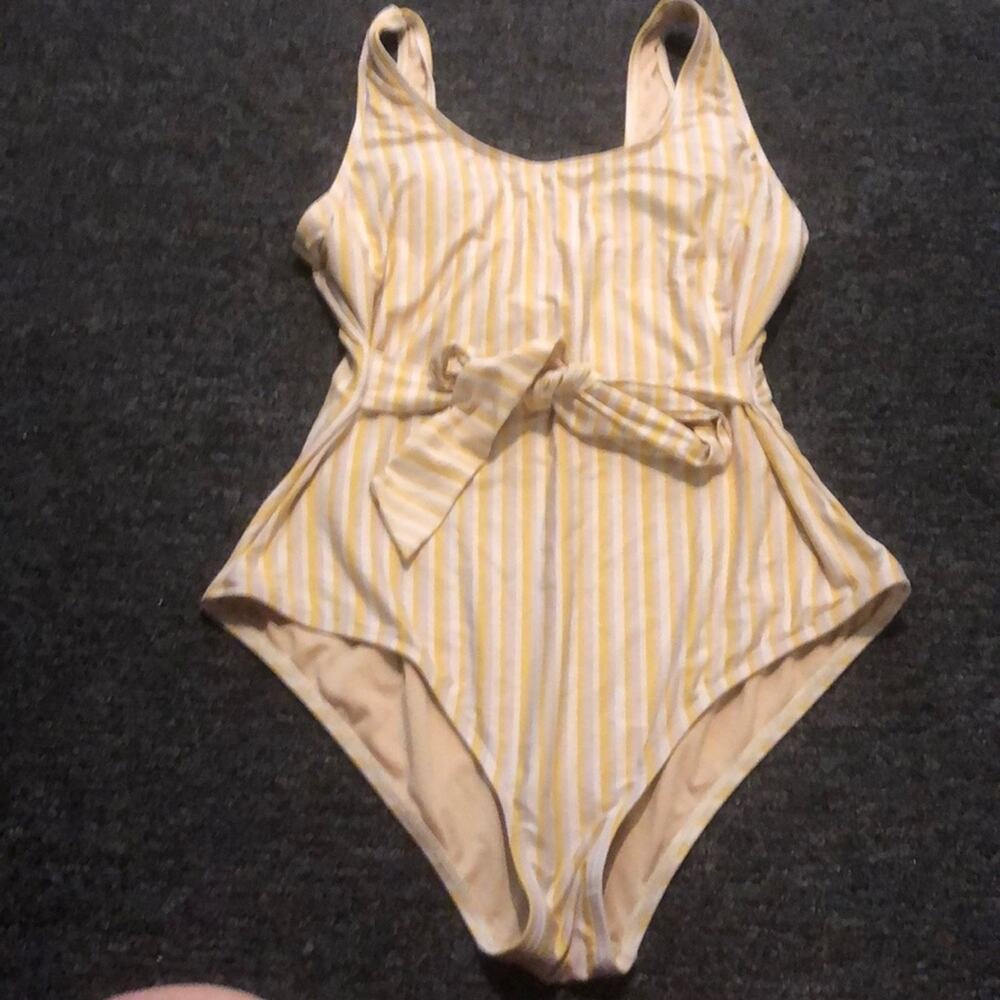 Kingdom & State Brand Women's Medium Yellow/Tan/White Striped One piece swimsuit